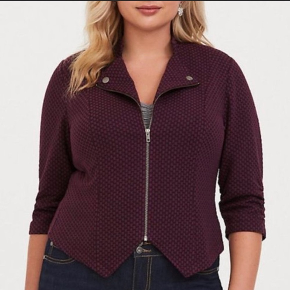 Torrid Jacquard Knit Moto Blazer Purple Sz 1X (Torrid Size 1)